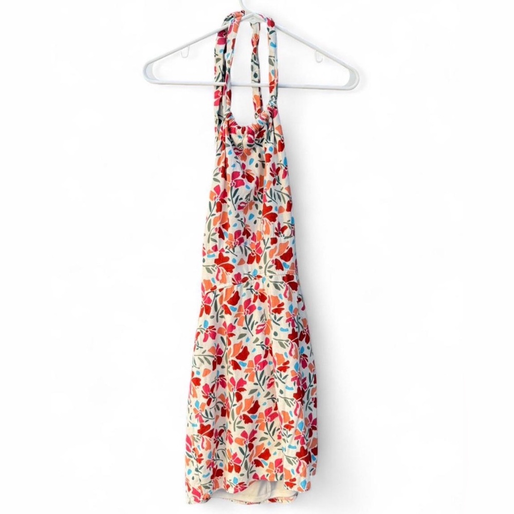 Francesca’s Floral Smocked Back Linen Blend Halter Dress Size M